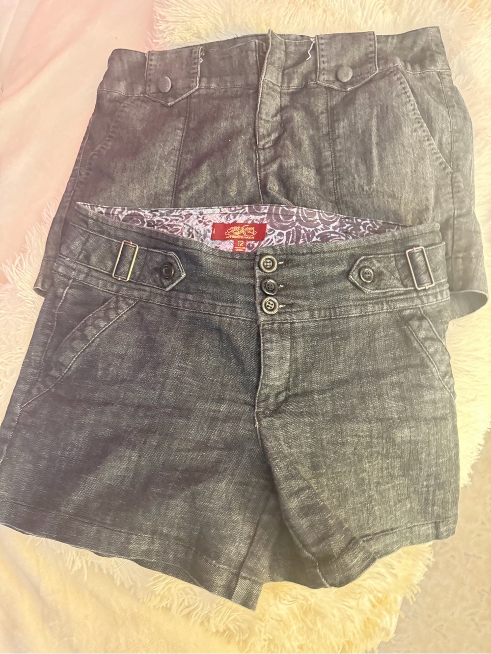 Ladies' Gray Denim-Style Shorts with Button Front